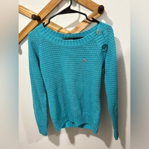 Lacoste VINTAGE Women's Aqua Blue Knit Sweater - Picture 1 of 6